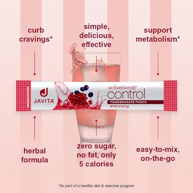 Javita Control Fruity (Acai, Pomegranate) Drink Mix Beverage with Slimming Herbs (Garcinia Cambogia, Gymnema Sylvestre) to Help Support Healthy Lifestyle, Appetite (2 Boxes/48 sticks)