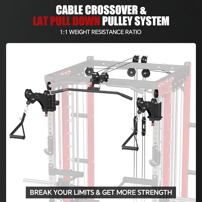 FAGUS Commercial Smithe Machine with 308lb Dual Weight Stacks, 4000LBS Power Cage Squat Rack with Lever Arm & Leg Press, Multi-Function Linear Bearing Cable Crossover Machine for Home Gym