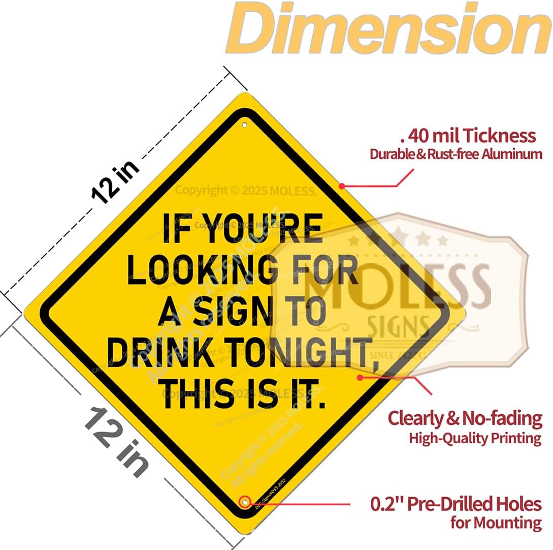 Drink Tonight Bar Sign | 12x12″ Durable Funny Man Cave Decor Metal Beer Signs Wall Decorations for Home Bar/Basement/Garage/Mancave, 2352