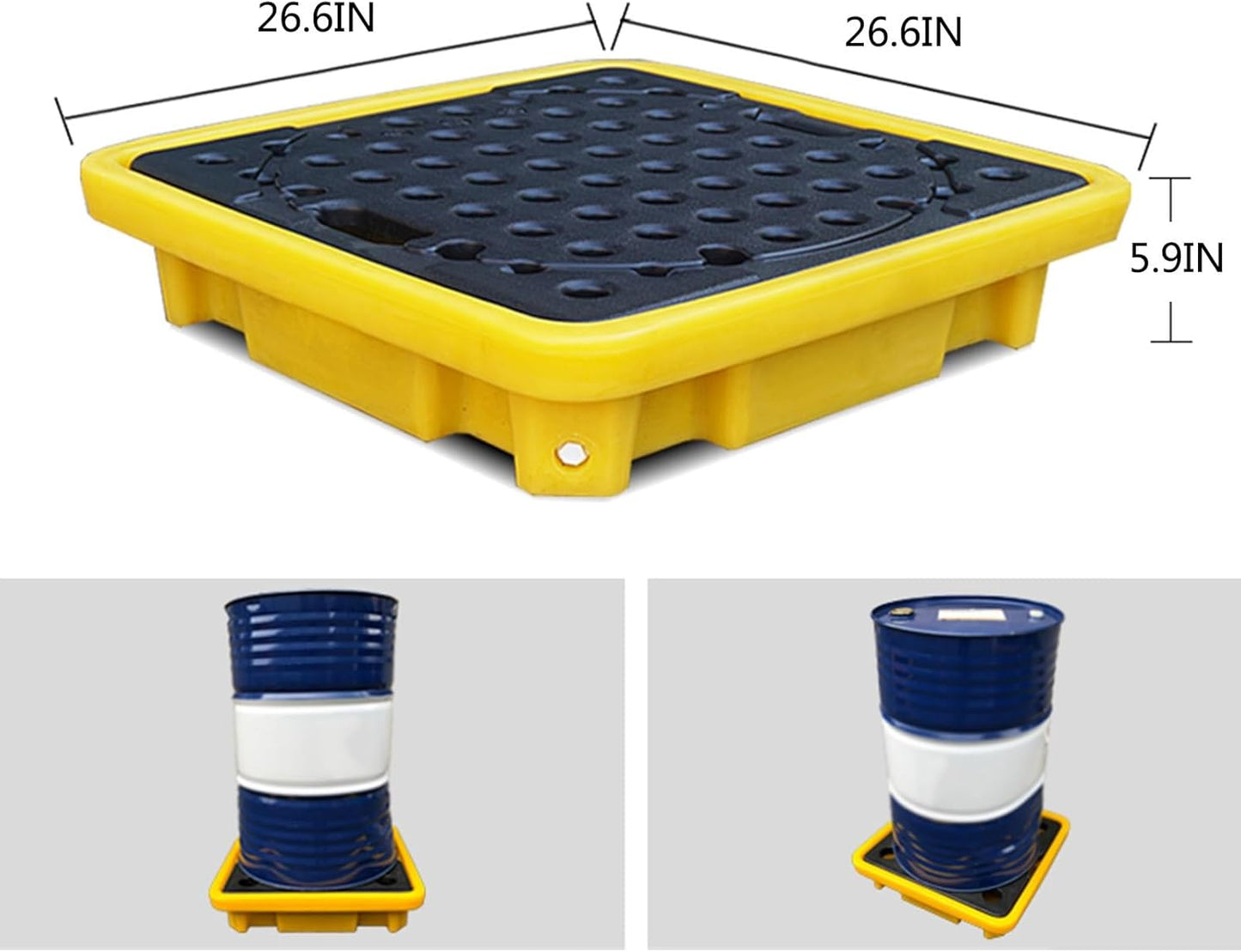 Drum Containment Spill Pallet, Industrial Nestable Oil Drums Leak-Proof Tray, Garage Storage Detachable Anti Slip Polyethylene Platform with Drain (Color : Yellow-1 Pack, Size : 26.6"x26.6"x