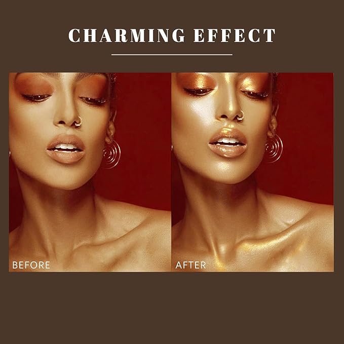 Body Glitter Spray, Moisturizing Bronze Body Shimmer Luminizer Glow Illuminator Quick-Drying and Non-Sticky Liquid Highlighter Spray for Face Hair Glitter, 60ML -Gold