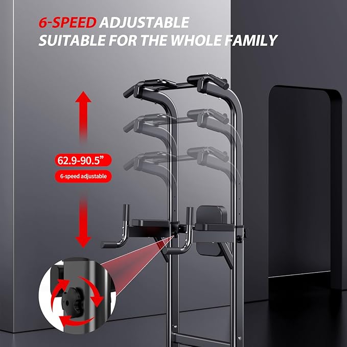 Power Tower Adjustable Height Pull Up & Dip Station Multi-Function Home Strength Training Fitness Workout Station for Home Gym