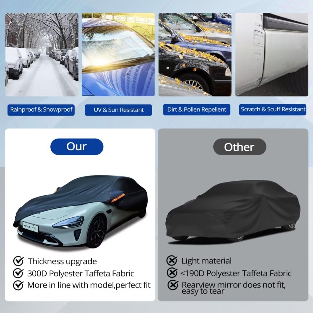 6 Layer Heavy Duty Car Cover Waterproof All Weather Protection with Cotton Liner, Universal Fit Nissan Versa, Hyundai Accent, Mazda MX-3 RX8, Subaru BRZ, Audi TT, Porsche 718 Boxster Cayman