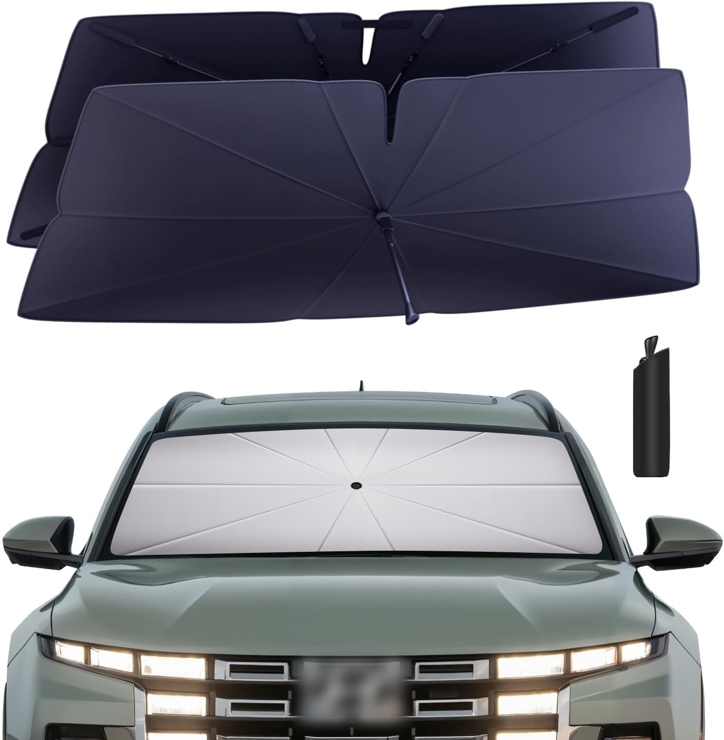 Windshield Sun Shade Umbrella: for Hyundai Santa-Cruz-2022-2025 - Front Custom Car Window Shades - Double Thickened Foldable Hyundai Santa Cruz Sunshades Block UV Keep Cool