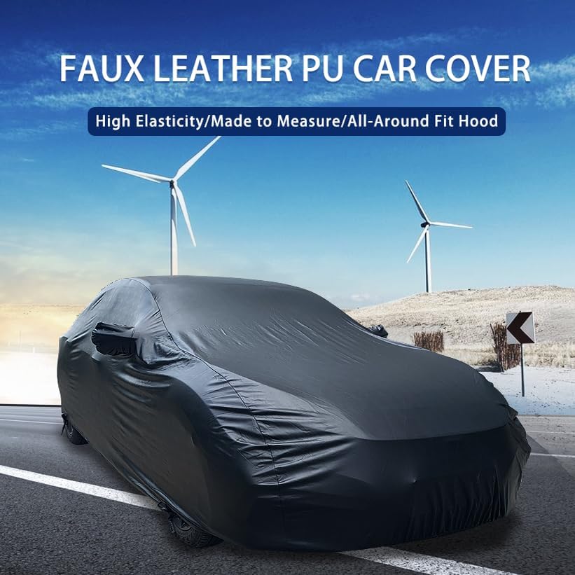 PU Leather Car Cover Waterproof All Weather, Waterproof Car Cover Fit for C-orvette C8 2020-2025 Stretch Heavy Duty Outdoor Car Covers Compatible with Rear High Wing Spoiler C8 Accessories