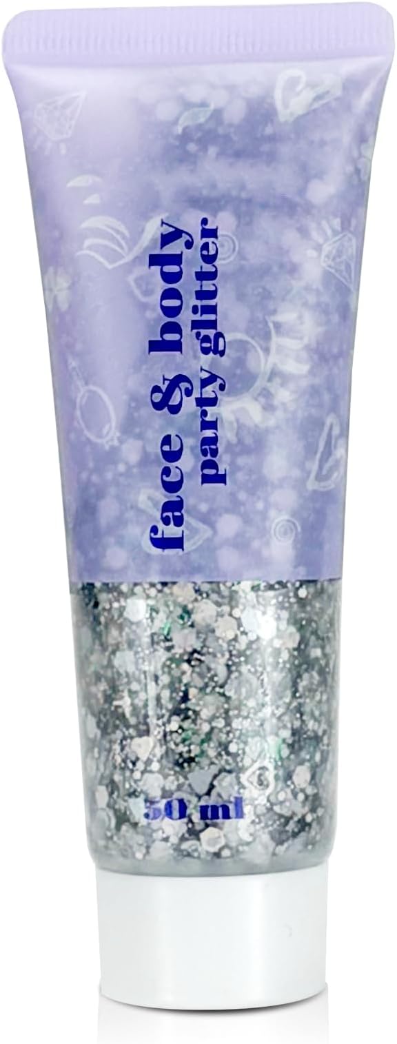 Body Glitter Gel, Face Shimmer Glitters for Women Girls, Long Lasting Sparkly Makeup for Birthday Christmas Festivals, Nails Hair Eyeshadow Paint Accessory (Silver)