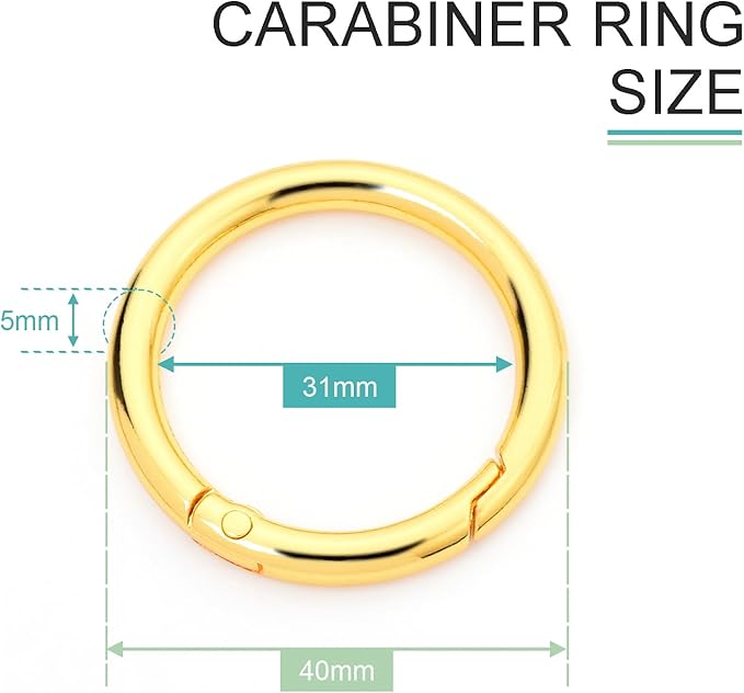 10 Pack 1-1/4" Trigger Spring O Rings, Metal Round Carabiner Clip Snap Hook, Spring Keyring Buckles for Replacement Purse Strap, Paracord Lanyard Clips, Keychain Rings Hardware DIY Crafts Making