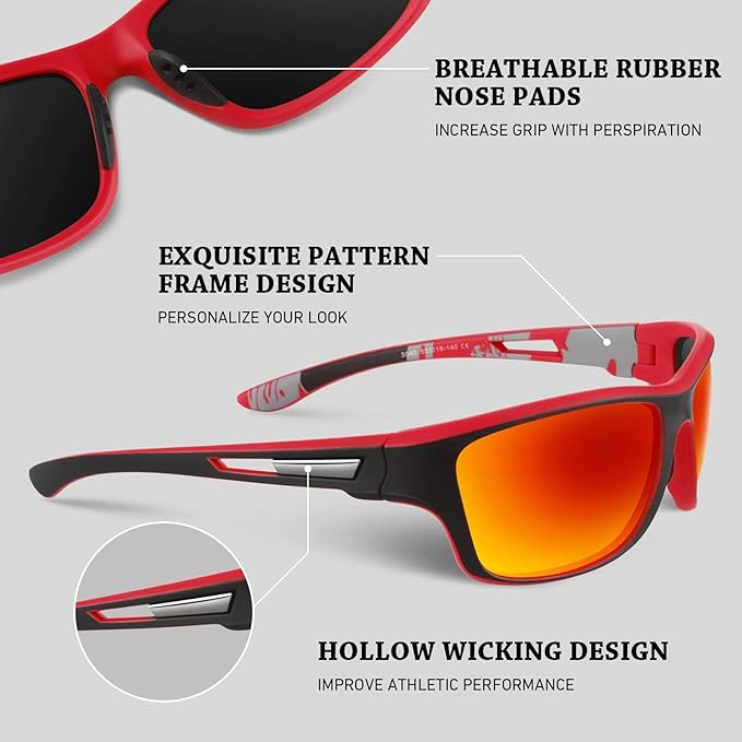 Polarized Sports Sunglasses for Men Women,Fishing Driving Rectangular Goggles UV400 Protection