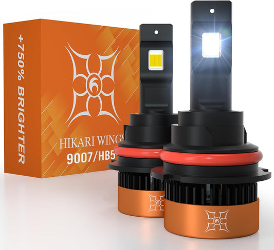 HIKARI WINGS 9007/HB5 LED Fog light, 30000LM Pure White 6000K LED Bulbs, Plug & Play IP68 Waterproof Pack of 2