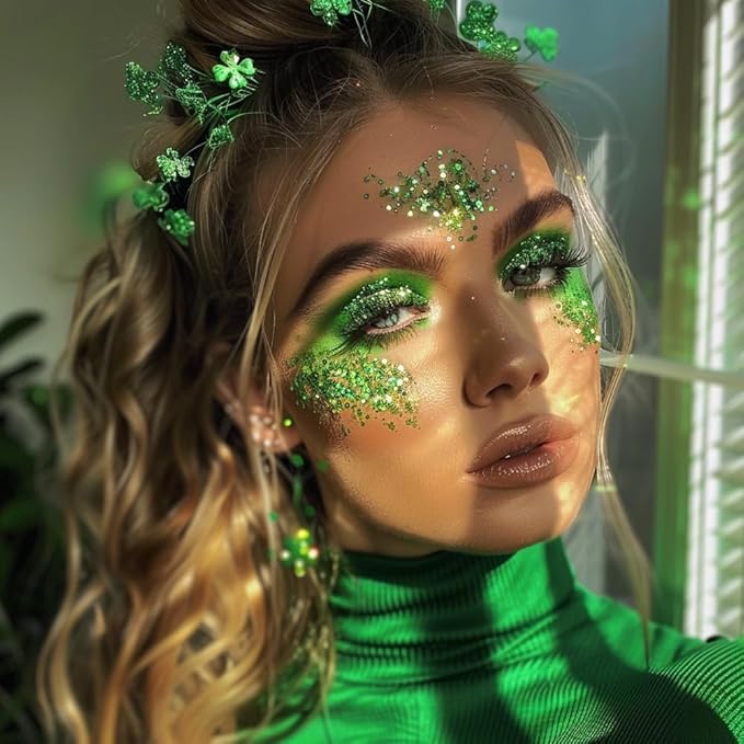 Mysense Green Body Glitter Gel,St Patricks Day Outfit Accessories for Women Girls,Chunky Mermaid Glitter Sequins for Face Eye Hair Decorations,Festival Rave Sparkling Glitter Makeup,30g