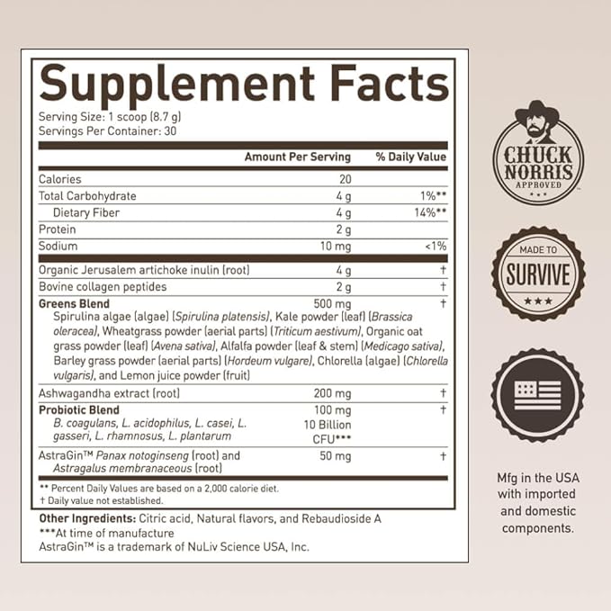 ROUNDHOUSE PROVISION Morning Kick, Zero Sugar Greens Superfood Powder Supplement with Ashwaganda, Collagen, Probiotics, Debloat Drink, (3 Pack, Strawberry Lemonade) by Chuck Norris