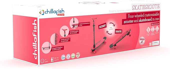 Chillafish Skatieskootie Customizable Training Skateboard and Lean-to-Steer Scooter with Detachable Stability Handlebar, Ages 3+