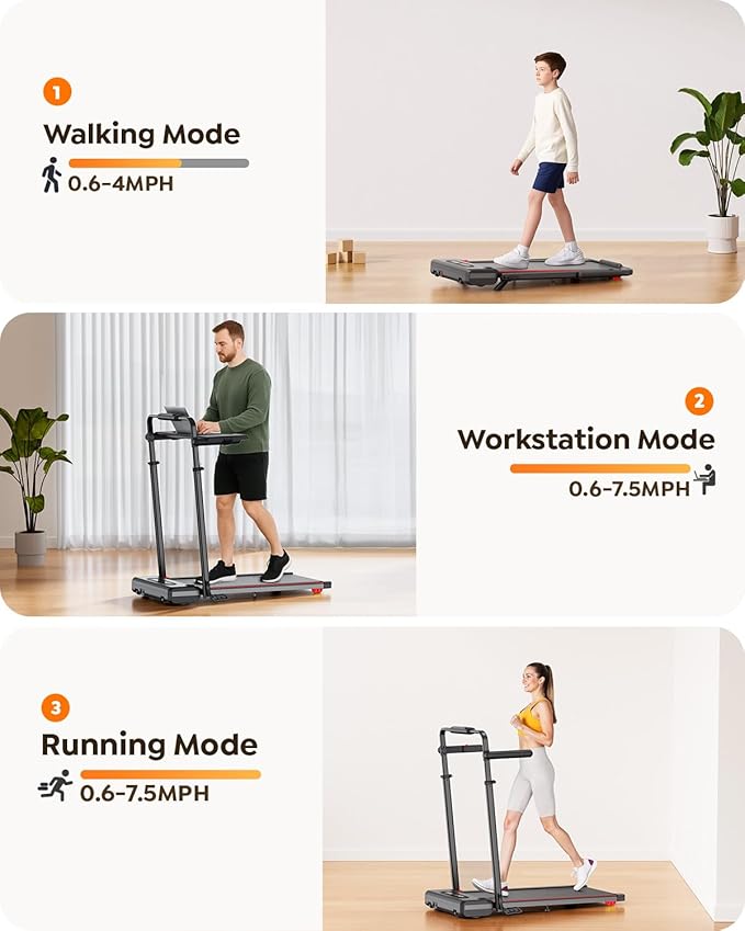 3 in 1 Under Desk Treadmill with 10% Incline, Walking Pad Treadmill with Removable Desk Workstation, Adjustable Height for Different Need, Foldable for Home Small Office