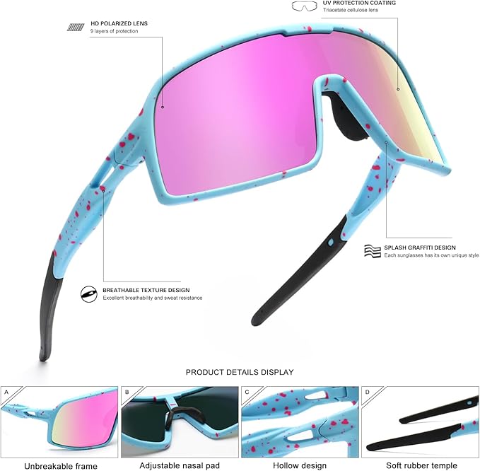 Polarized Sports Sunglasses for Men and Women Cycling Glasses UV Protection Goggles for Mountain Bike Running Fishing