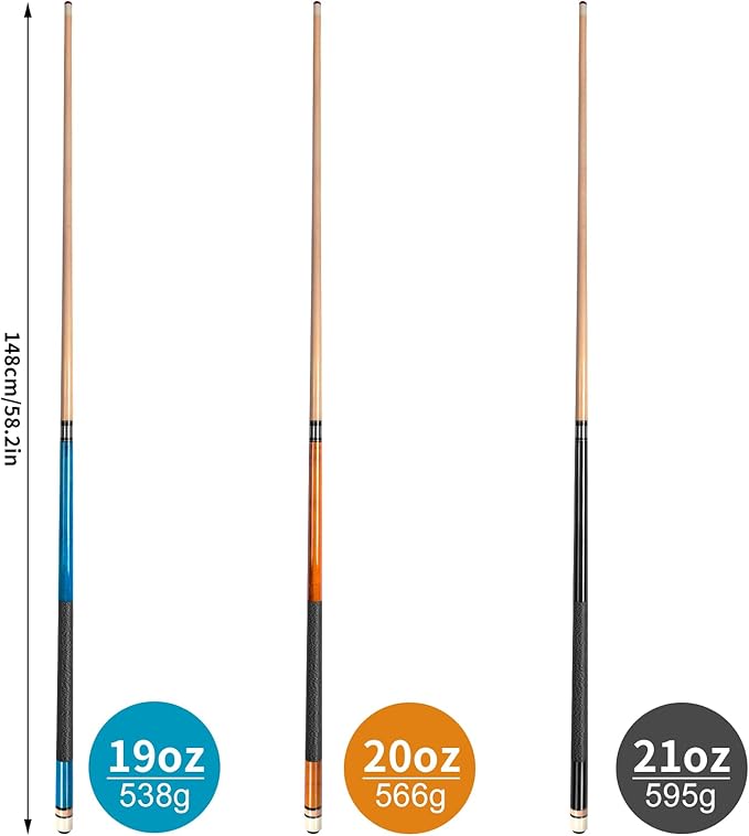 AKLOT Pool Cues,Set of 4 Pool 58" Cue Sticks Canadian Maple Wood Cue Stick for Professional Billiard Players 18 19 20 21 oz