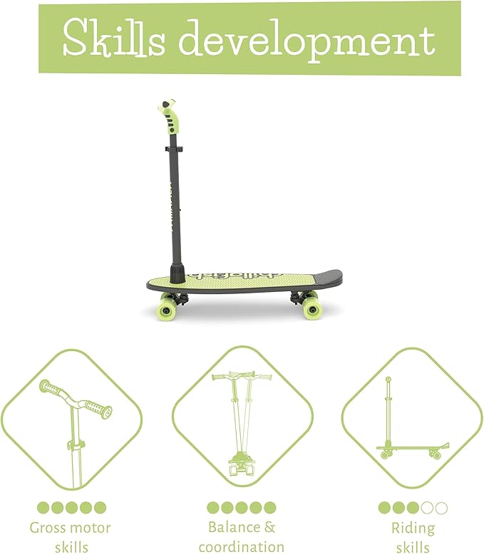 Chillafish Skatieskootie Customizable Training Skateboard and Lean-to-Steer Scooter with Detachable Stability Handlebar, Ages 3+