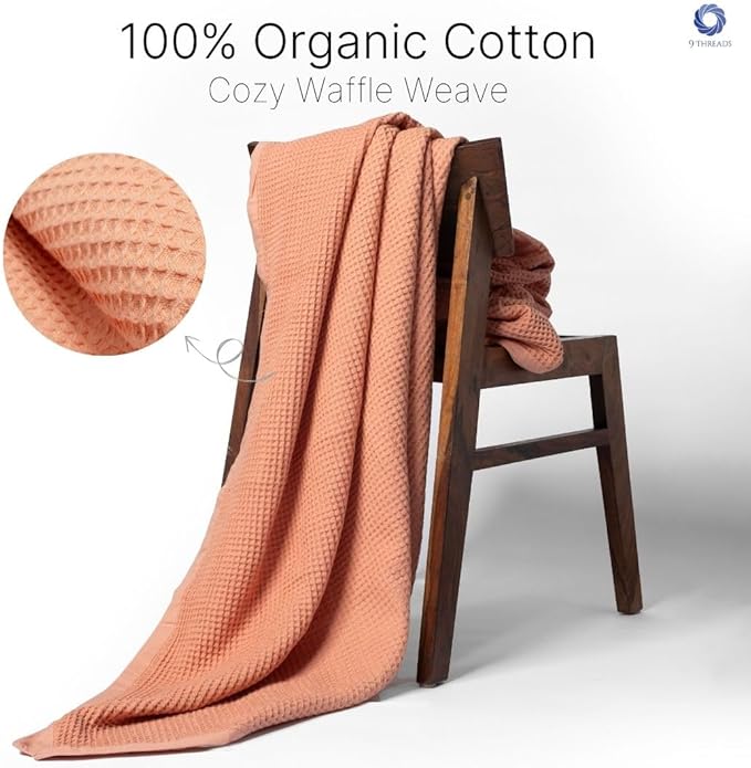 GOTS Certified Organic Cotton Waffle Weave Blanket, Twin Bed & Couch Throw, 66"X90", Modern Home Decor
