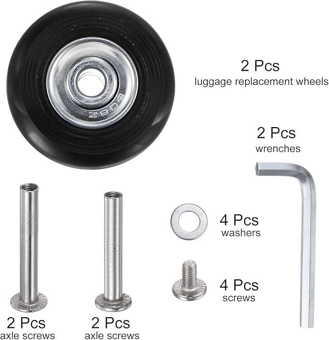 uxcell Replacement Luggage Wheels 40x18mm Suitcase Wheel Repair Kits Include 2 PU Bearing Wheels & Washers, Wrenches & Axle Screw for Trolley Bag, Inline Skate and Caster Board