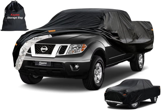 Kayme Truck Cover Custom Fit Nissan Frontier(2021-2025) King/Crew Cab Short Bed. Full Exterior Heavy Duty Outdoor Pickup Truck Car Cover Waterproof All Weather.Car Tarp for Wind Sun Dust Protection.