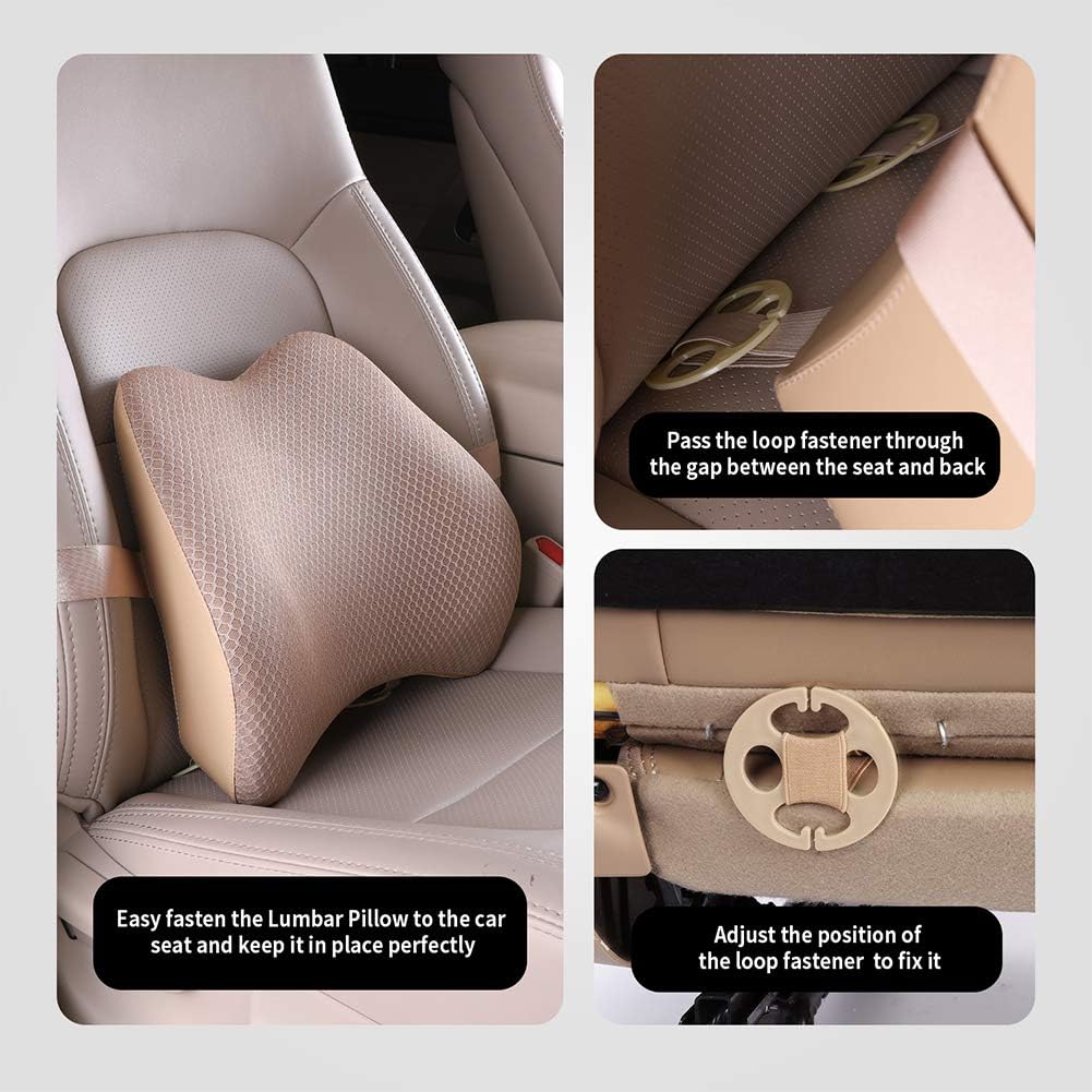 Memory Foam Lumbar Support Pillow for Car - Back Support for Car Seat (Beige)