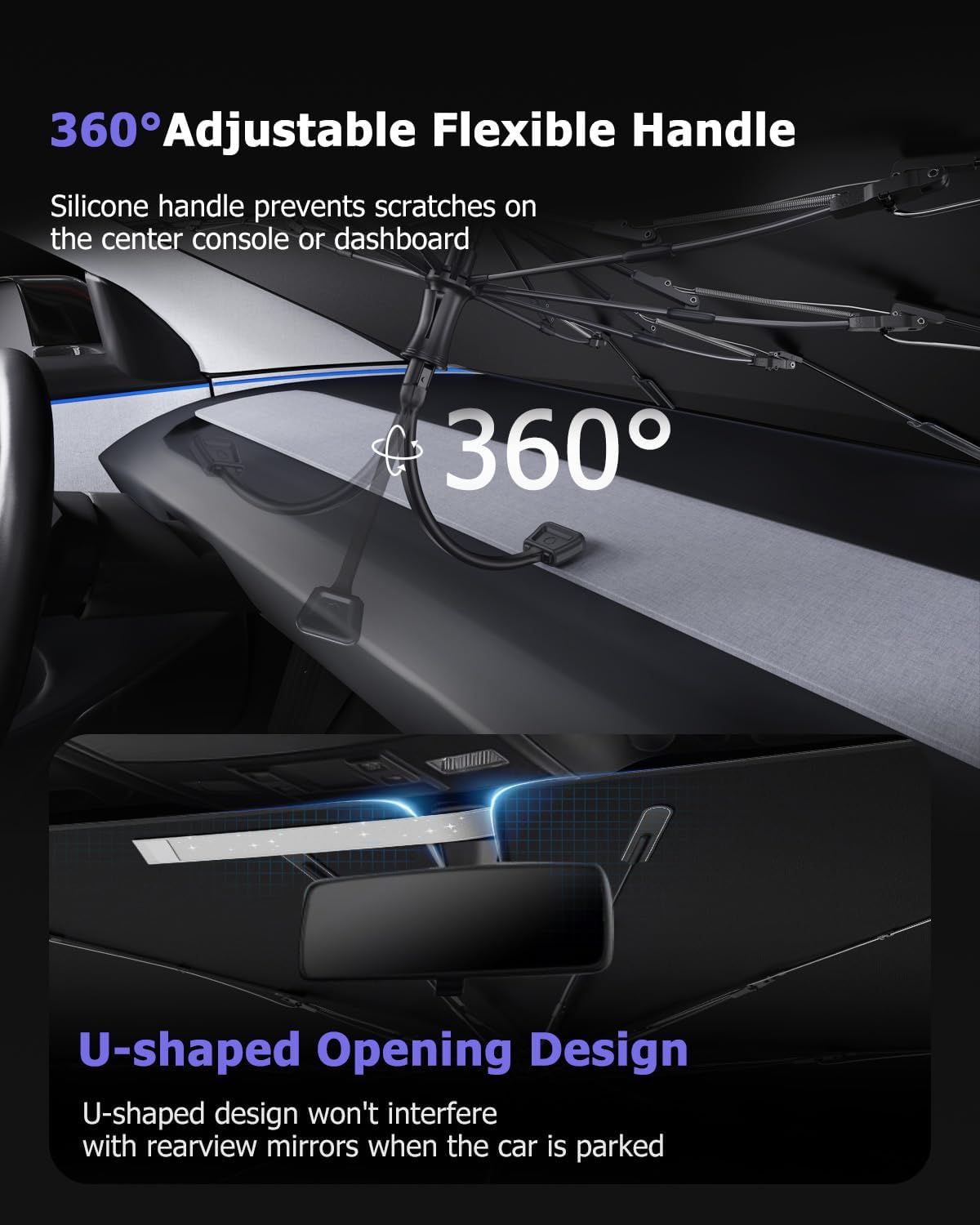 2025 Upgrade Car Windshield Sun Shade Windshield Sunshade Umbrella [Star Fabric] Protect Car from Sun Rays&Heat Damage Keeps Vehicle Cool, Spring Structure Edge Fits Sedans,SUVs,Trucks,Hatchbacks (L2)