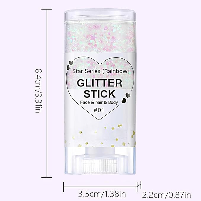 Rainbow White Hair Glitter Stick,Mermaid Costume Body Face Glitter, Singer Concert Star Glitter Makeup for Kids and Women,Waterproof Rave Accessories Sequins Body Paint for Clavicle