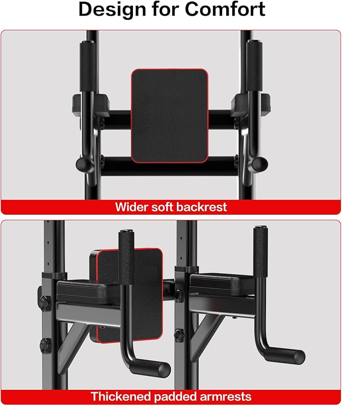 Power Tower Height Adjustable 59”-90” Dip Station Pull Up Bar Multi-Function for Home Gym Fitness Workout Exercise Equipment Strength Training