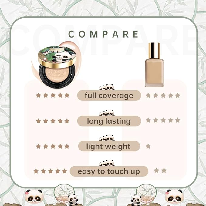 CATKIN Panda Land Full Coverage Cushion Fondation, Breathable Hydrating Nourishing Poreless Face Makeup Save for Sensitive Skin,Sheer Finish (C02 Light Beige)