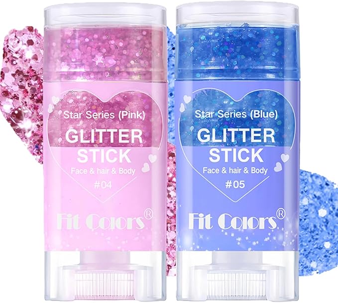 2Pcs Blue and Pink Body Glitter Stick,Face Hair Glitter Christmas Makeup,Sparkly Mermaid Sequins Hair Glitter,Waterproof Sparkle Festival Rave for Women and Girls