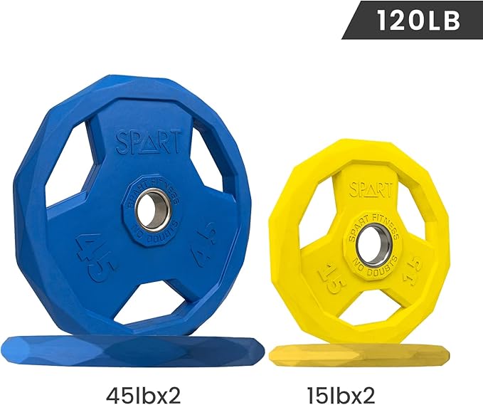 SPART Color Coded Weight Plate 2-Inch Rubber Coated Olympic Grip Plate for Barbell, Solid Cast Iron Weight Plates for Strength Training, Weightlifting, Crossfit, Home Gym, 2.5LB/5LB/10LB/25LB/35LB/45LB, Pair