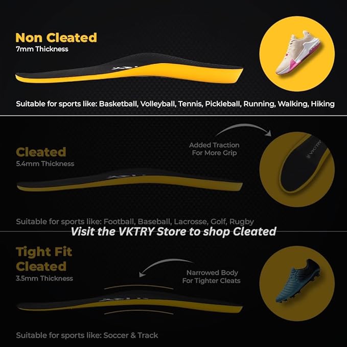VKTRY Gold for Non-Cleated Shoes - Carbon Fiber Performance Insoles - Customized Athletic Inserts for Sports Basketball Volleyball Running & More | Shock Absorption US M5.5-6, W7.5-8, <120lbs