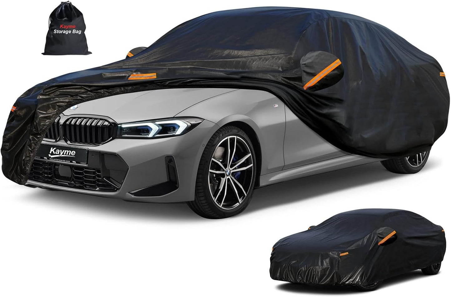 Kayme 7 Layers Car Cover Custom Fit for BMW 3 Series 320i 325i 328i 330i 335i (2013-2025) Waterproof All Weather for Automobiles, Outdoor Full Cover Rain Sun UV Protection.Black