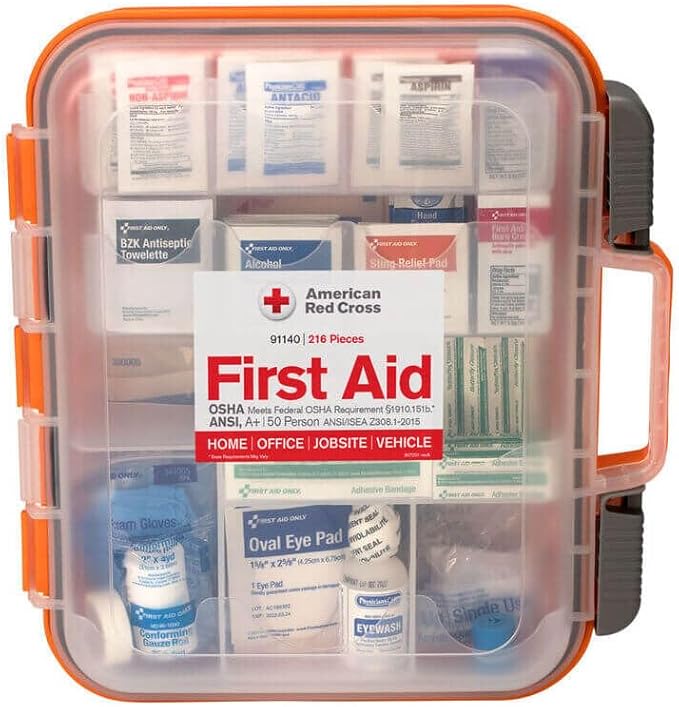 Officially Licensed Product, 50 Person First Aid Kit, 216 Piece Emergency Medical Supplies to Clean & Treat Minor Injuries, Hard Case Box for Home, Business, Job Site, Car