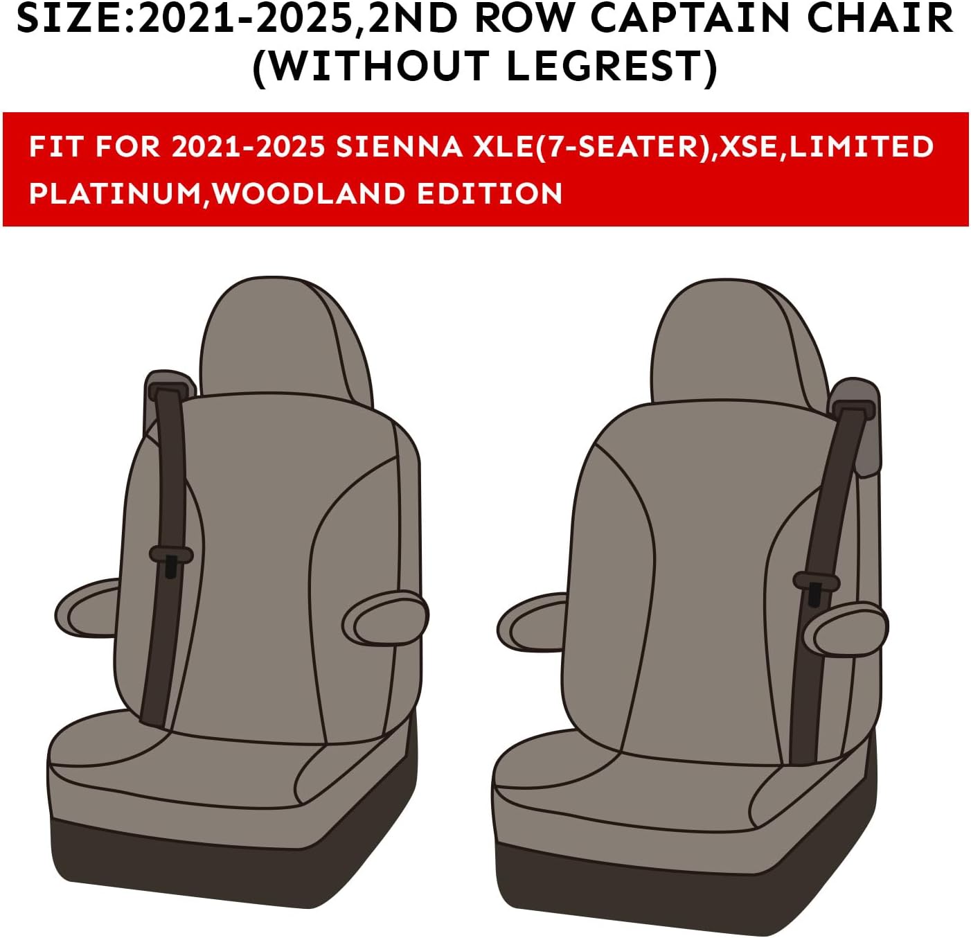 EKR Sienna Seat Covers for 2021-2025 Toyota Sienna XLE,XSE,Limited,Platinum,7 Seats,2nd Row Captain Chairs W/NO Legrest,Leather Seat Covers Full Set,Car Seat Protectors(Black with Red Piping)
