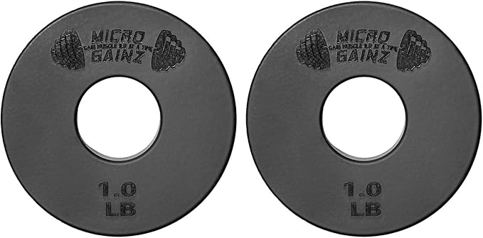 Micro Gainz Standard 1-Inch Center Hole Weight Plates, Set of 2 Black Fractional Plates Choose Set (.25LB-1.25LB), Designed for Standard 1-inch Barbells & Dumbbells, Made In USA