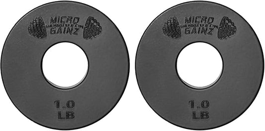 Micro Gainz Standard 1-Inch Center Hole Weight Plates, Set of 2 Black Fractional Plates Choose Set (.25LB-1.25LB), Designed for Standard 1-inch Barbells & Dumbbells, Made In USA