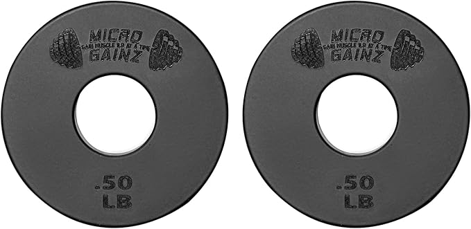 Micro Gainz Standard 1-Inch Center Hole Weight Plates, Set of 2 Black Fractional Plates Choose Set (.25LB-1.25LB), Designed for Standard 1-inch Barbells & Dumbbells, Made In USA