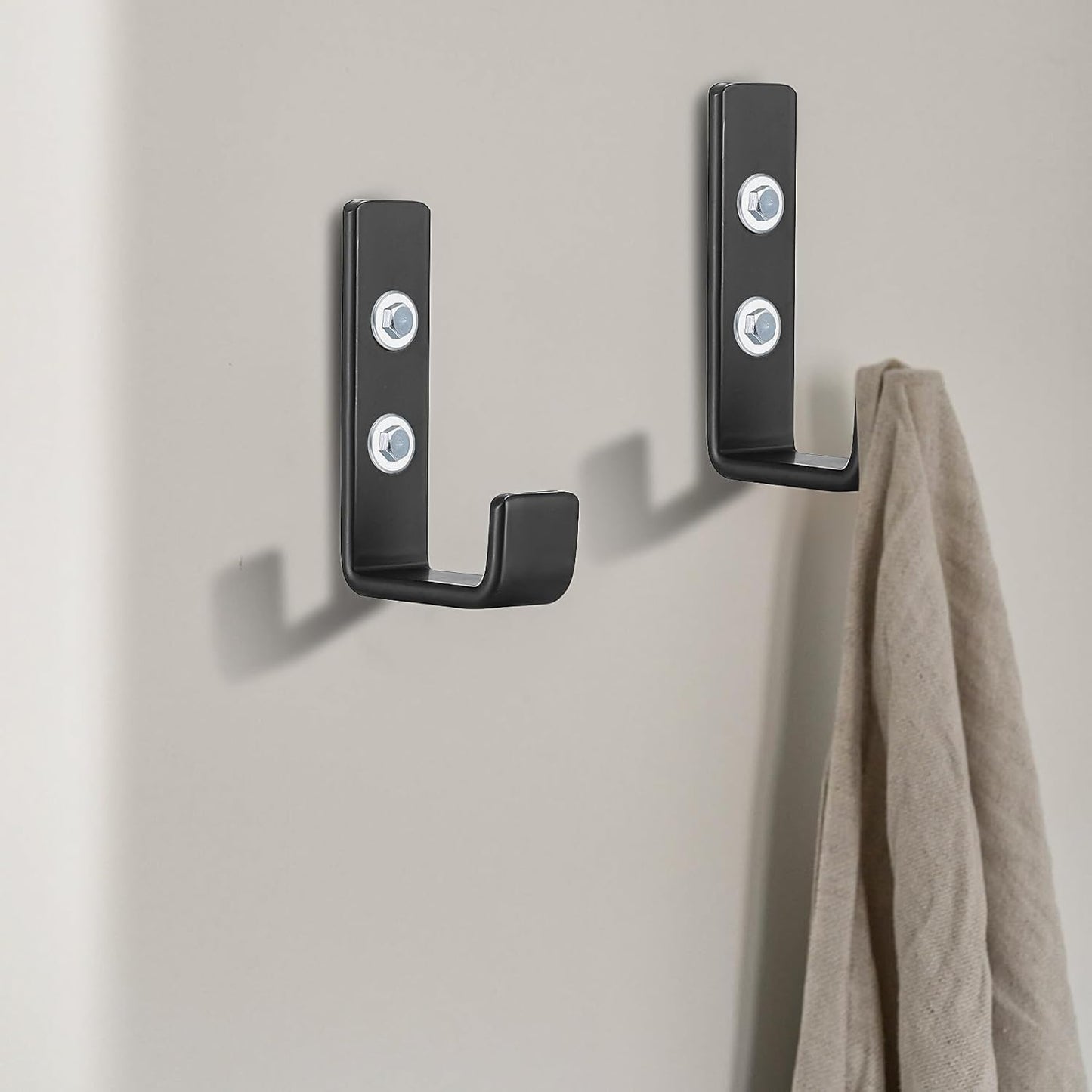 Heavy Duty Garage Hooks for Hanging, 2pcs Black Garage Storage Wall Mount J Hook Heavy Duty, J Utility Hooks for Extension Cord Tool Cable, Clothes, Keys Hook (2Pcs)