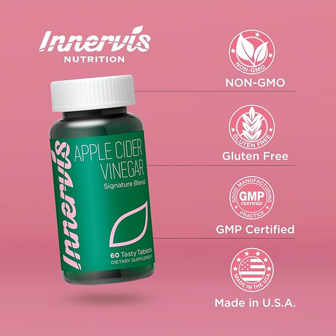 Apple Cider Vinegar 1000mg – Signature Blend with B Vitamins (B1, B2, B6, Niacin & Folate) + Vitamin C – Appetite & Metabolism Support – Green Apple Flavor–Only 5 Calories–60 Tablets