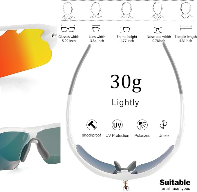 BangLong Polarized Sports Sunglasses Cycling Sun Glasses for Men Women with 5 Interchangeable Lenes for Running Baseball Golf