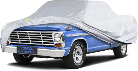 KouKou Truck Cover Waterproof All Weather, 6 Layers Full Pickup Cover, Universal Fit for Chevy C10, Ford F100, RAM 1500, Sierra 1500, Silverado 1500 Regular Cab Single Cab Truck. (up to 210 inches)