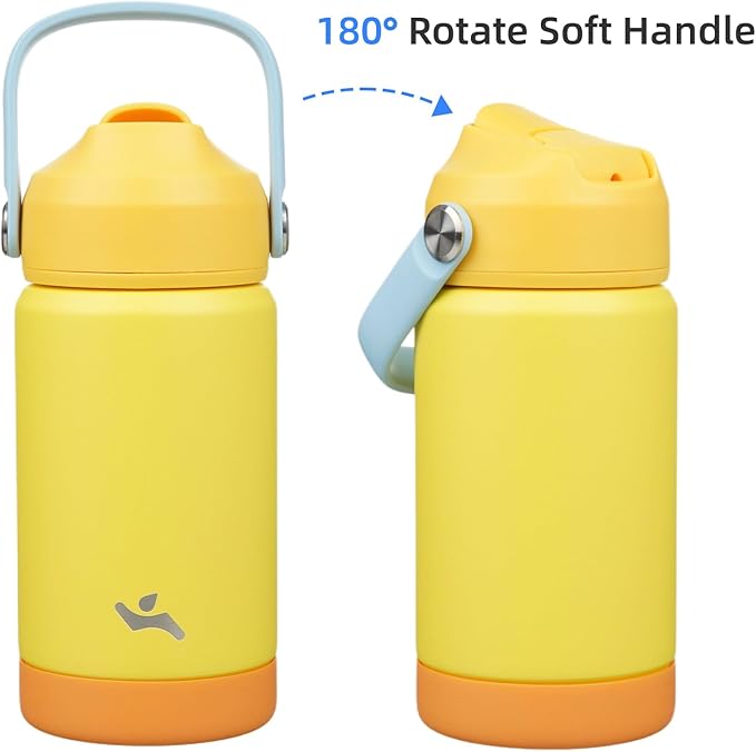 Insulated Water Bottle with Straw Lid,12 oz Stainless Steel Vacuum Metal Bottle with Silicone Handle,Yellow