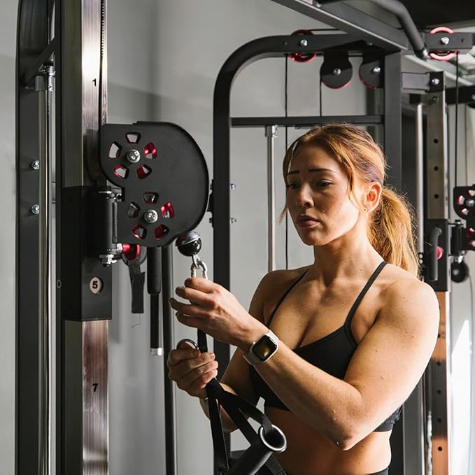 Titan Fitness Functional Trainer Cable Crossover Machine, 200 LB Double Weight Stack, 2:1 Cable Pull Station, Home Gym Workout Weight Training Machine with Attachments