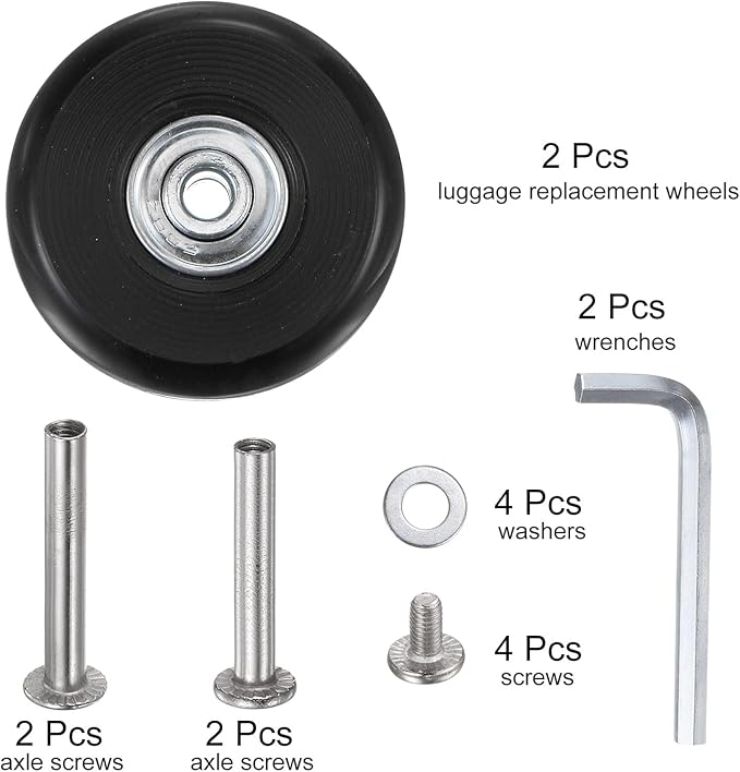 uxcell Replacement Luggage Wheels 54x18mm Suitcase Wheel Repair Kits Include 2 PU Bearing Wheels & Washers, Wrenches & Axle Screw for Trolley Bag, Inline Skate and Caster Board