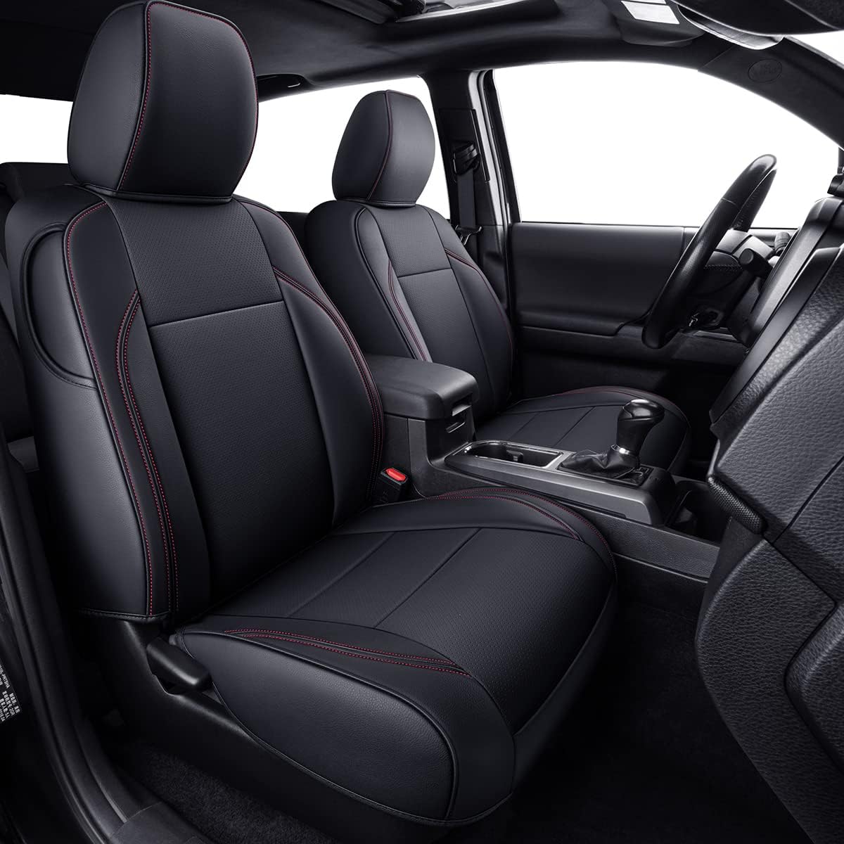 LUCKYMAN CLUB Tacoma Custom Fit Seat Covers for 2024 2025 Tacoma Crew Cab with Faux Leather (Black & Red)