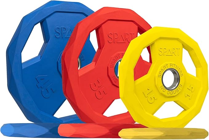 SPART Color Coded Weight Plate 2-Inch Rubber Coated Olympic Grip Plate for Barbell, Solid Cast Iron Weight Plates for Strength Training, Weightlifting, Crossfit, Home Gym, 2.5LB/5LB/10LB/25LB/35LB/45LB, Pair