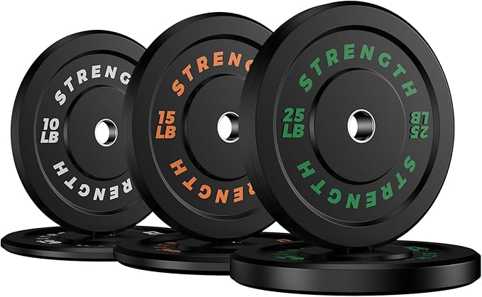 Premium Color-Coded Rubber Bumper Plates Set - 2 Inch Olympic Weight Plates for Home Gym Cross and Strength Training