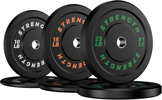 Premium Color-Coded Rubber Bumper Plates Set - 2 Inch Olympic Weight Plates for Home Gym Cross and Strength Training