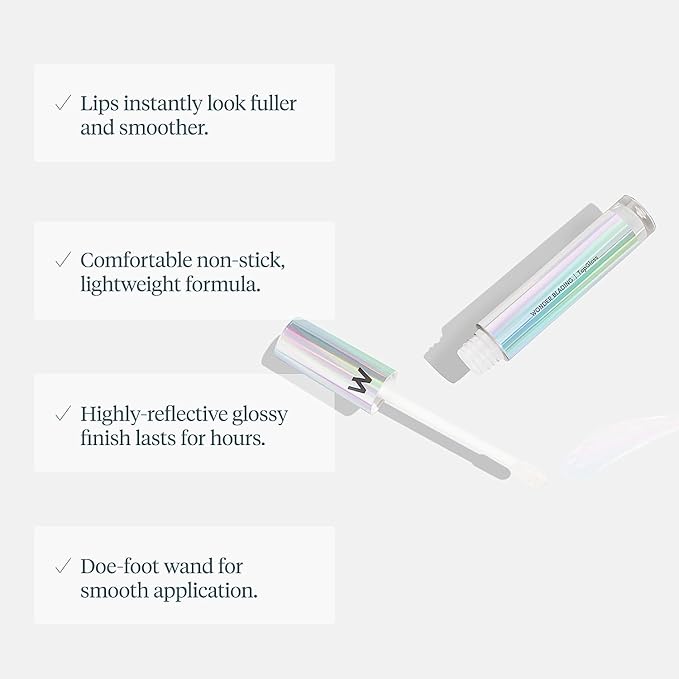 Wonderskin Lip Gloss Blading Top Gloss, Clear Glitter Lip Gloss, Hydrating and High Shine Finish Lip Makeup (Clear Shine)