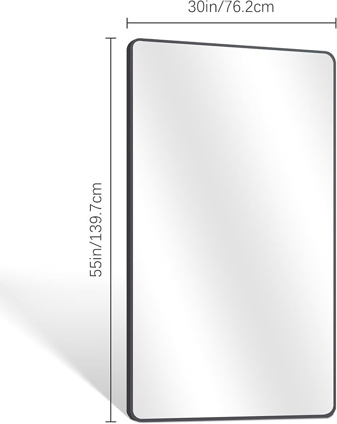 30" x 55"Bathroom Mirror, Matte Black Wall Mirror with Metal Frame, Decorative Rectangular Vanity Mirror for Bedroom Bathroom Living Room Entryway (Horizontal/Vertical)